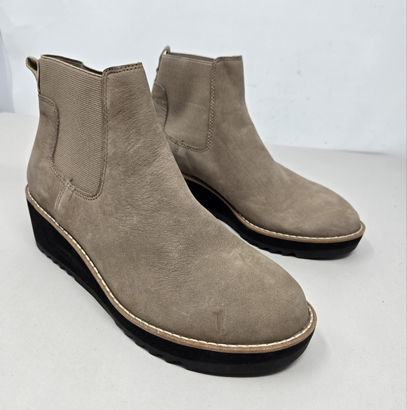 Eileen Fisher Womens Wedge Booties Sz 6M Beige Nubuck Pull On Stretch Ankle - Picture 2 of 10